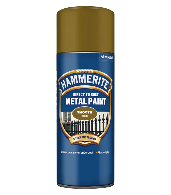 Hammerite Smooth Direct to Rust Aerosol Metal Paint – Smooth Gold 400ml