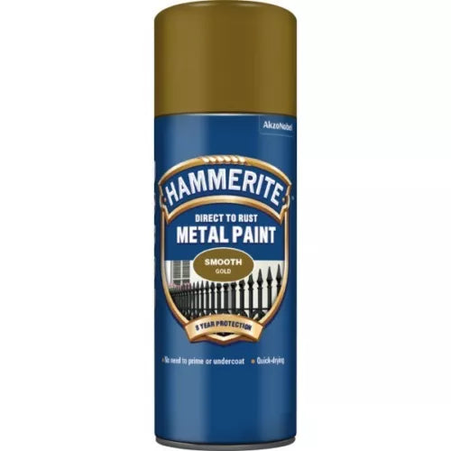 Hammerite Direct to Rust Metal Paint - Gold Smooth Finish 400ml Aerosol
