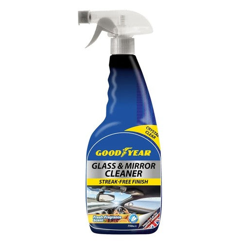 Goodyear glass and mirror cleaner spray bottle on a white background