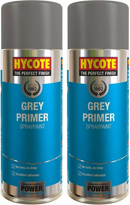 Hycote Set of 2 Grey Primer Car Van Bike Spray Paint Aerosol XUK03015 400ml -