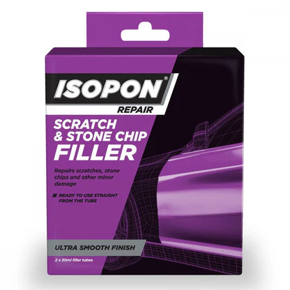 Isopon Scratch and Stone Chip Filler 60ml tube with applicator and black and silver branding.