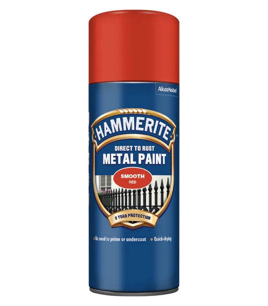 Hammerite Smooth Direct to Rust Aerosol Metal Paint – Smooth Red 400ml