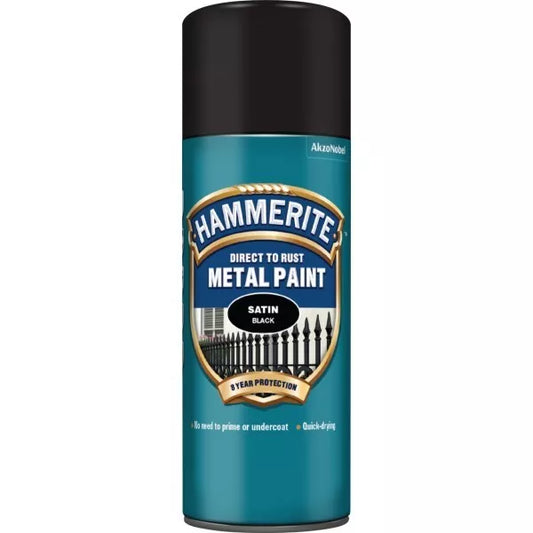 Hammerite Direct to Rust Metal Paint - Black Satin Finish 400ml Aerosol
