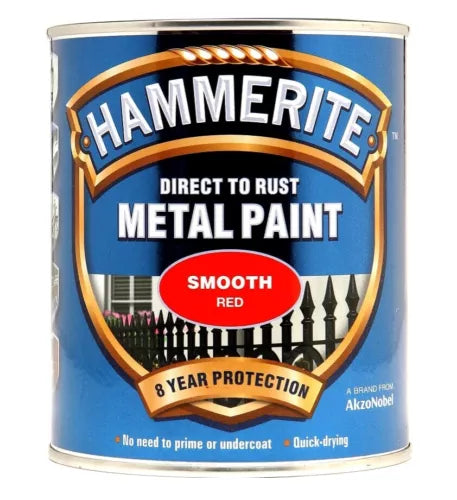 Hammerite Direct to Rust Metal Paint - Smooth Red Finish 250ml