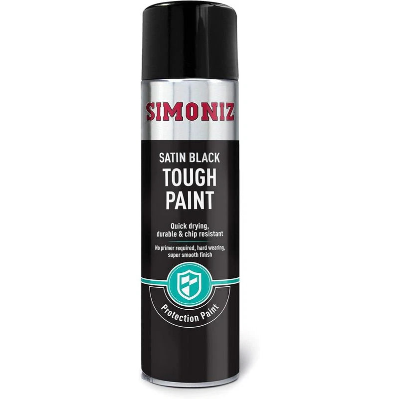 “Simoniz Tough Satin Black 500ml aerosol spray paint can”