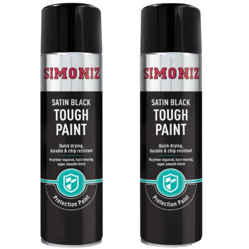 “Simoniz Tough Satin Black Spray Paint 500ml twin‑pack”