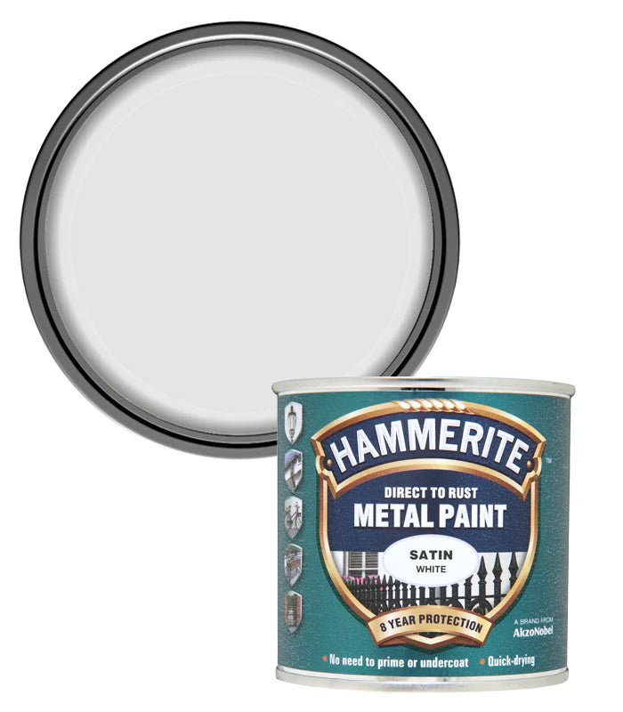 Hammerite Satin Direct to Rust Metal Paint – Satin White 250ml