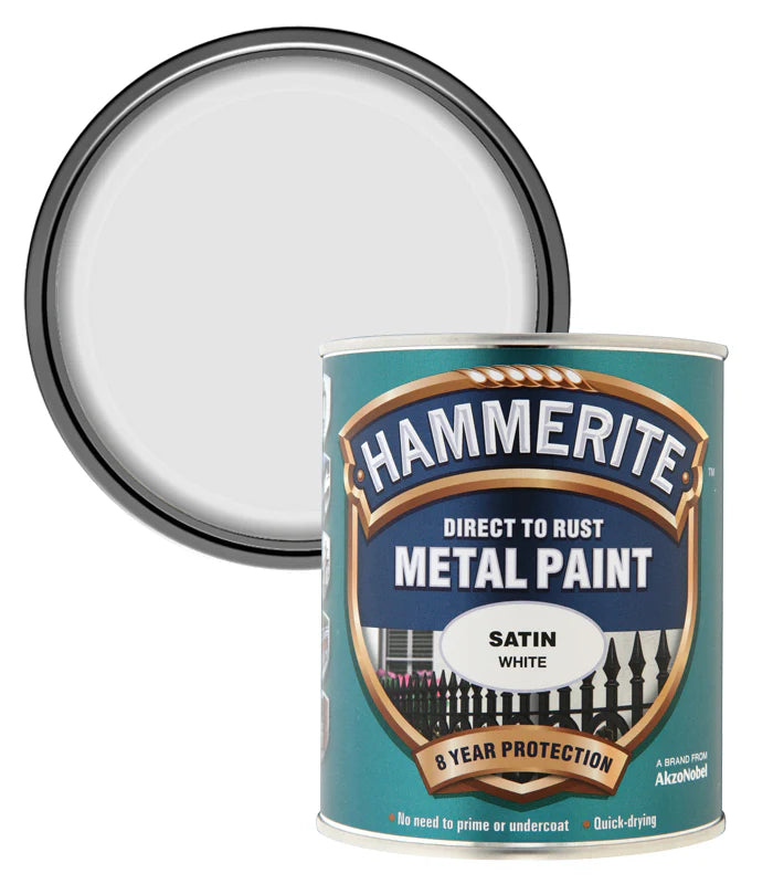 Hammerite Satin Direct to Rust Metal Paint – Satin White 750ml
