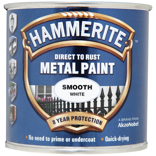Hammerite Direct to Rust Metal Paint - Smooth White Finish 250ml