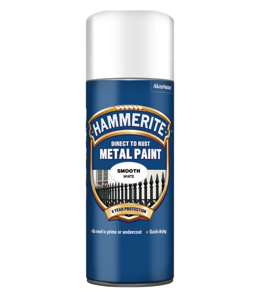 Hammerite Smooth Direct to Rust Aerosol Metal Paint – Smooth White 400ml