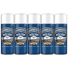 “5‑pack of Hammerite Smooth White Direct to Rust 400ml aerosol cans”
