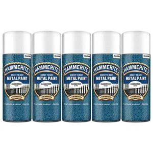 5 x Hammerite Direct to Rust Aerosol Metal Paint – Hammered White 400ml