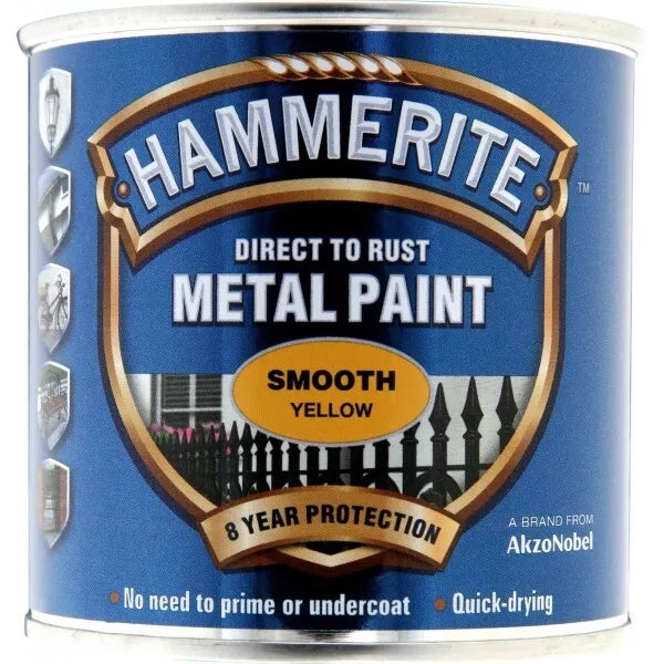 Hammerite Direct to Rust Metal Paint - Smooth Yellow Finish 250ml
