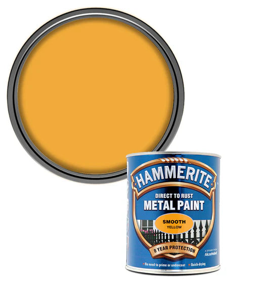 Hammerite Smooth Direct to Rust Quick Drying Metal Paint – Smooth Yellow 750ml