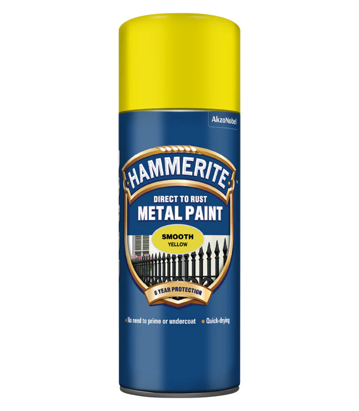 Hammerite Smooth Direct to Rust Aerosol Metal Paint – Smooth Yellow 400ml