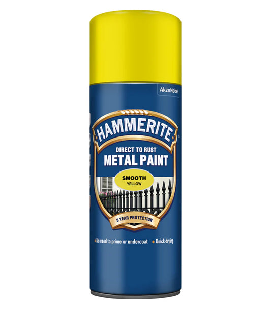 Hammerite Smooth Direct to Rust Aerosol Metal Paint – Smooth Yellow 400ml